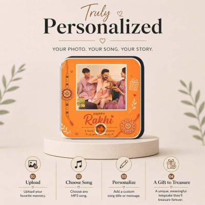 Personalized Musical Photo Fridge Magnet Gift for Raksha Bandhan | Rechargeable Sound Magnet Music Playable Rakhi Gift for Bhai & Bhen Keepsake Gift for Siblings